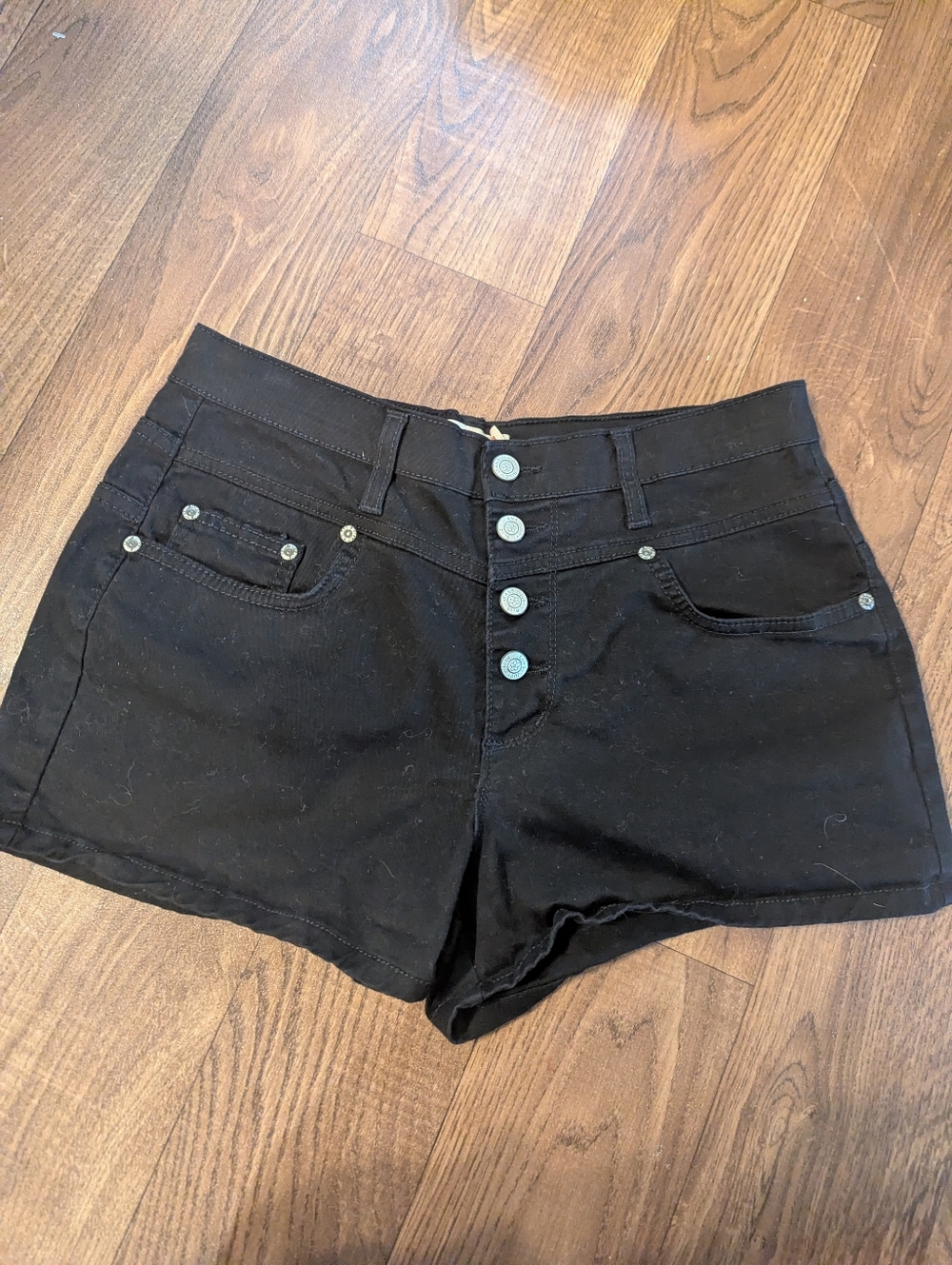 Judy Blue Black Denim Shorts Women's Size 11 Juniors Button Fly Made In Usa Vtg